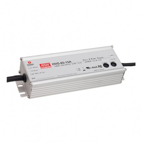 HVG-65-54A MEANWELL AC-DC Single output LED driver Mix mode (CV+CC), Output 1210mA. 65,3W, 32,4-54V. Built-i..