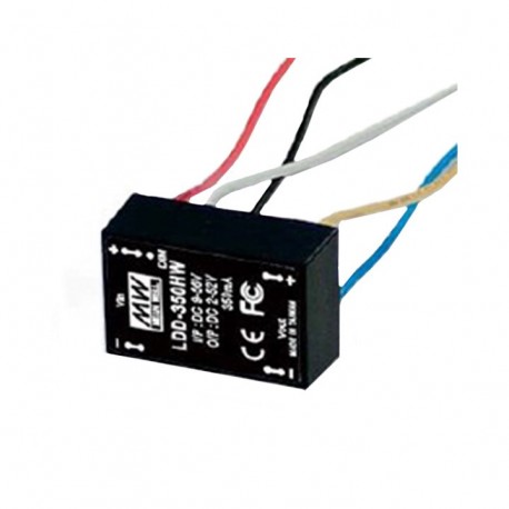 LDD-350HW MEANWELL Driver de LED, Entrada: 9-56VCC, Saída: 350mA. 18,2 W, Intervalo de Tensão 2-52V, Redutor..