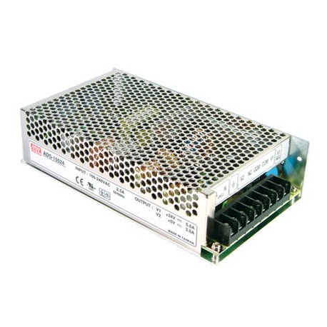 ADS-15524 MEANWELL AC-DC Enclosed power supply with UPS function, Output 24VDC / 6.5A +5VDC / 3A