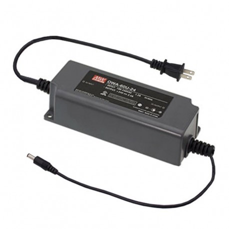 OWA-60U-24 MEANWELL AC-DC Single output moistureproof adaptor with PFC, Input 2 pin USA plug, Output 24VDC /..