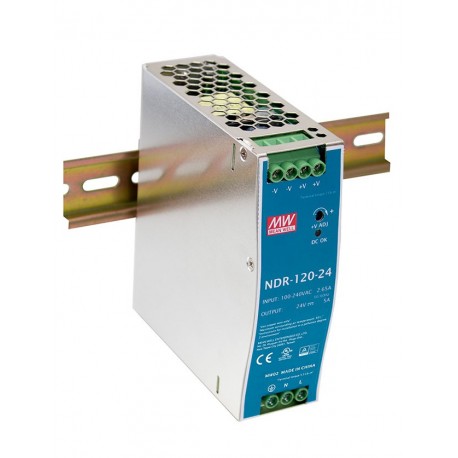 NDR-120-24 MEANWELL Netzteil AC/DC für DIN-Schiene, Ausgang 24VDC / 5A, Metallgehäuse