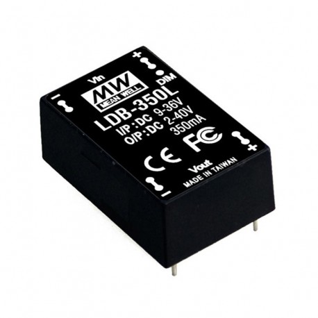 LDB-500L MEANWELL Driver de LED Entrada: 9-30VCC, Saída: 500mA. 16W, Intervalo de Tensão 2-32V, Redutor-Elev..
