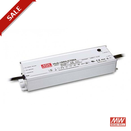 HLG-185H-48D MEANWELL Driver LED, Entrada: 90-305VCA, Salida: 3,9A. 187,2W, Rango Tensión 24-48V. IP67. Regu..