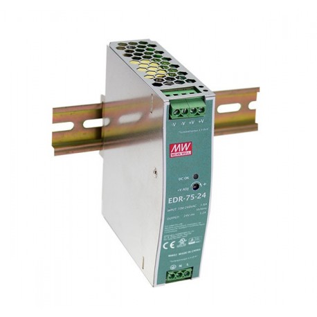 EDR-75-48 MEANWELL AC-DC Industrial DIN rail power supply, Output 48V / 1.6A, metal case