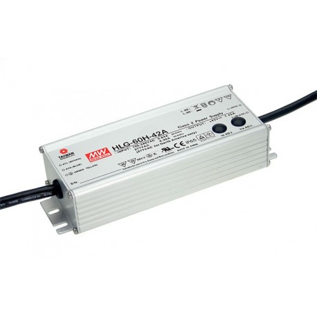 HLG-60H-15A MEANWELL AC-DC Single output LED driver Mix mode (CV+CC) with built-in PFC, Output 15VDC / 4A, I..