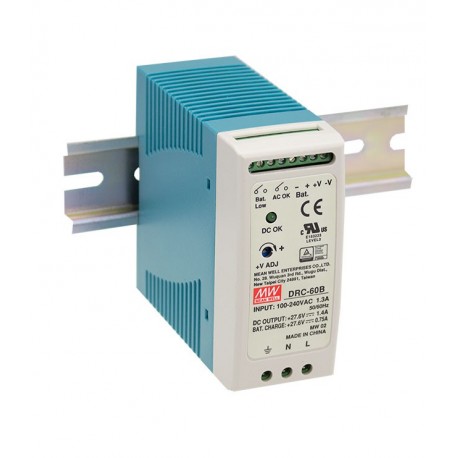 DRC-60A MEANWELL AC-DC Industrial DIN rail power supply with UPS function, Output 13.8VDC / 2.8A + 13.8VDC /..