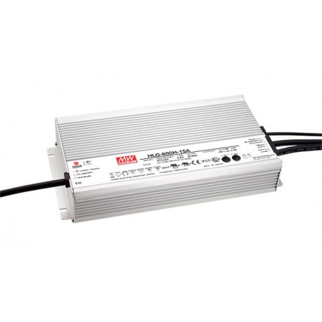 HLG-600H-15A MEANWELL AC-DC Single output LED driver Mix mode (CV+CC) with built-in PFC, Output 15VDC / 36A,..