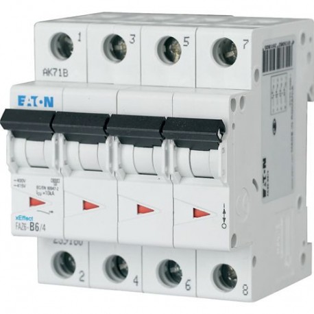 FAZ6-B1,6/4 177422 EATON ELECTRIC Com o interruptor de alimentação, 1, 6 A, 4 p, tipo característico B, 6kA