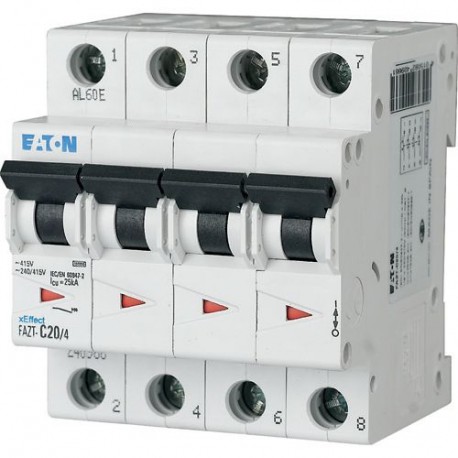 FAZT-B2/4 240927 EATON ELECTRIC Miniature circuit breaker (MCB), 2A, 4p, B-Char, AC