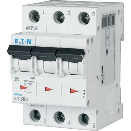 FAZ6-D2/3 177436 EATON ELECTRIC Com o interruptor de alimentação, 2A, 3 p, tipo D, 6 kA