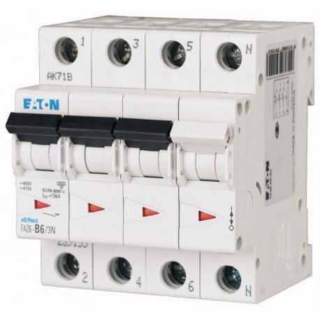 FAZ6-B32/3N 239161 EATON ELECTRIC Leitungsschutzschalter, 32A, 3p+N, B-Char, 6kA