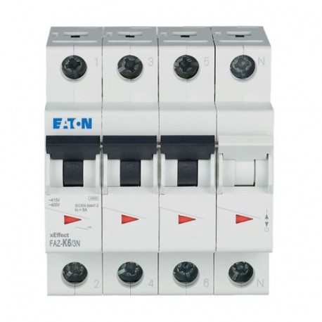 FAZ-K6/3N 279009 EATON ELECTRIC FAZ-K6 / 3N o interruptor de alimentação, 6A, 3NP, K-Char, AC