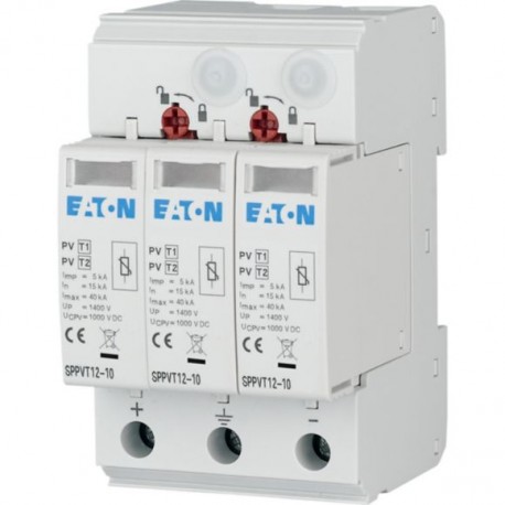 SPPVT12-10-2+PE 177256 EATON ELECTRIC Parafoudres / parasurtenseurs, enfichables, 1000 VCC, 2 pôles+PE, mis ..