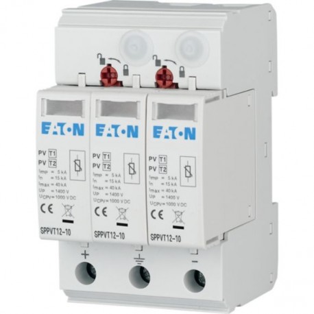 SPPVT12-10-2+PE 177256 EATON ELECTRIC Lightning current / surge arresters, pluggable, 1000 VDC, 2-pole+PE, e..