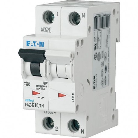 FAZ6-C1/1N 239055 EATON ELECTRIC FAZ6-C1 / 1N o interruptor de alimentação, 1A, 1pole + N, tipo C, 6 kA