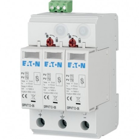 SPPVT12-10-2+PE-AX 177255 EATON ELECTRIC Blitzstrom- / Überspannungsableiter, steckbar, 1000VDC, 2p+PE, geer..