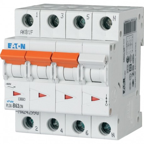 PLS6-D63/3N 113433 Y7-113433 EATON ELECTRIC Con l'interruttore di alimentazione, 63A, 3POLI + N, tipo D