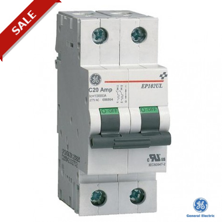 EP62ULD0,5 686751 GENERAL ELECTRIC Interruptor magnetotermico EP60 2P curv.D- 0.5A 6kA UL