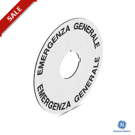 080XTG802 179536 GENERAL ELECTRIC Round plates for emergency, With text, EMERGENCY STOP, Ø 78mm