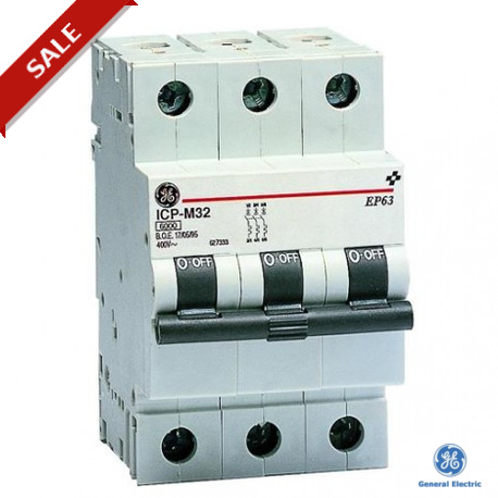 EB63ICP07,5 674241 GENERAL ELECTRIC Miniature circuit breaker EB60 3P 7.5A ICP-M GE