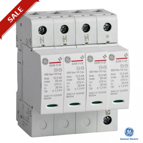 SAP4 I+II 12,5 TNS C 660156 GENERAL ELECTRIC SurgeGuard Surge Arresters Plug-in. Class I+II Iimp 12,5kA 4P T..