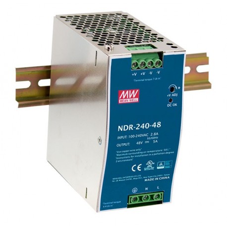NDR-240-48 MEANWELL AC-DC Single output Industrial DIN rail power supply, Output 48VDC / 5A, metal case