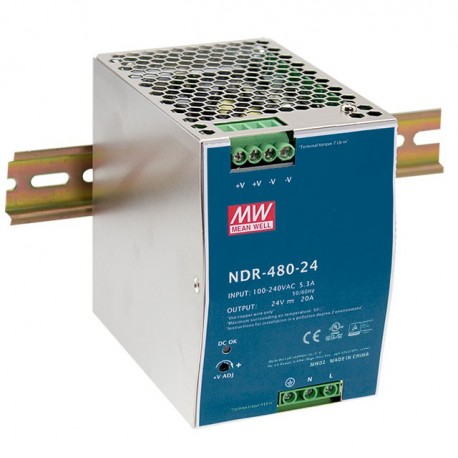 NDR-480-24 MEANWELL Питания AC-DC промышленных DIN-рейку один выход, Выход 24В / 20А, металлический корпус