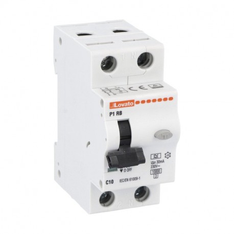 P1 RB 1N C10 A030 P1RB1NC10A030 LOVATO Fehlerstromschutzschalter mit Überstromschutz, 10KA. 2 Module, 1P + N..