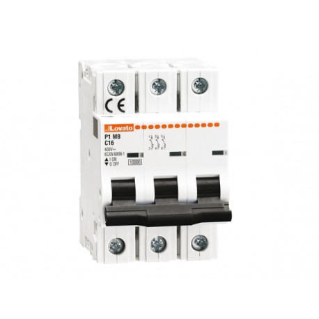 P1MB3PB10 LOVATO MINIATURE CIRCUIT BREAKER, 3P 10KA. 3 MODULES, B CARACTERISTIQUE, 10A