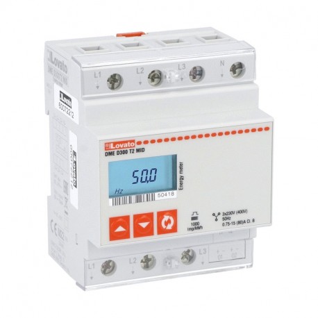 DMED300T2MID LOVATO Contador de energía Trifásico con Neutro Entrada directa 63A/400VAC, 2 salidas de pulsos..