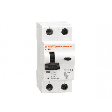 P1RB1NC25AC300 LOVATO RESIDUAL CURRENT CIRCUIT BREAKER WITH OVERCURRENT PROTECTION, 10KA. 2 MODULES, 1P+N TY..