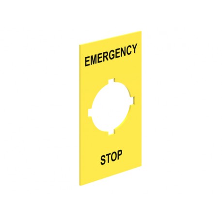 LPXAU110 LOVATO Text EMERGENCY STOP adhesive label, size 34.5x65mm/1.36x2.56in