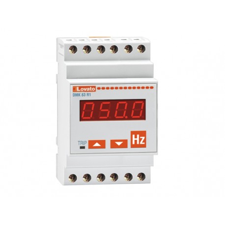 DMK83R1 LOVATO FREQUENZIMETRO, MONOFASE, 1 FREQUENZA, 1 FREQUENZA MAX., 1 FREQUENZA MIN. USCITA A RELÈ PER F..