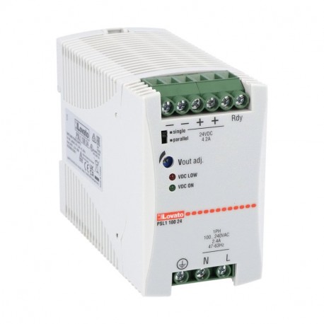 PSL110024 LOVATO DIN RAIL SWITCHING POWER SUPPLY, SINGLE PHASE. 24VDC, 4.2A / 100W