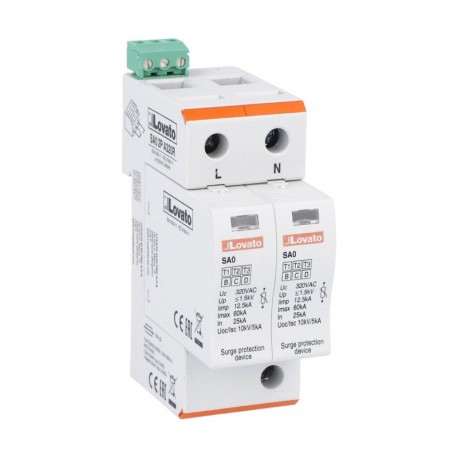 SA02PA320R LOVATO Descargador de Sobretensión con cartucho extraíbles (Tipo 1,2,3) 2 Polos 12,5kA por polo