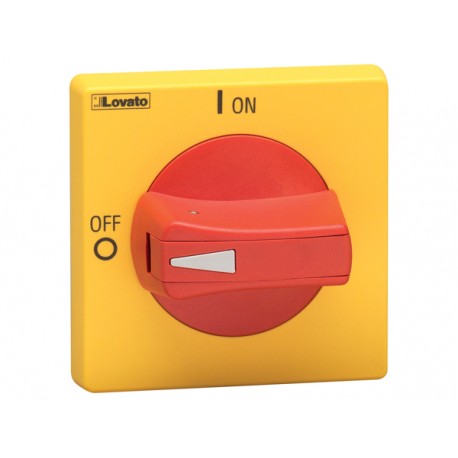 GAX632 LOVATO MANIGLIA BLOCCO PORTA. LUCCHETTABILE, IP65. GIALLO/ROSSA, PER GA...A, GA063SA E GA...D. FISSAG..
