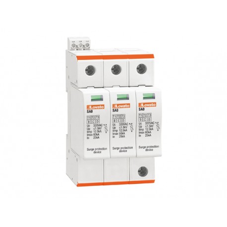 SA03NA320R LOVATO SURGE PROTECTION DEVICE TYPE 1 AND 2 WITH PLUG-IN CARTRIDGE, IEC IMPULSE CURRENT IIMP (10/..