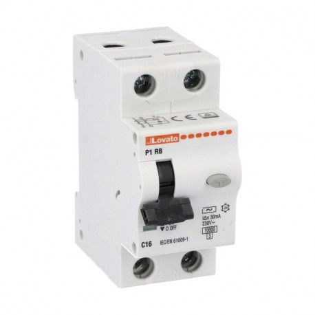 P1RB1NC16AC030 LOVATO Fehlerstromschutzschalter mit Überstromschutz, 10KA. 2 Module, 1P + N AC, 10A