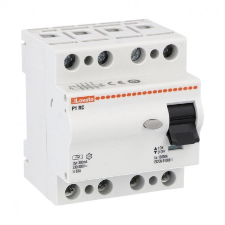 P1 RC 4P 63 AC300 P1RC4P63AC300 LOVATO Corrente residua COMANDO INTERRUTTORE, 2, 4 MODULI, 4P TIPO AC, 63A