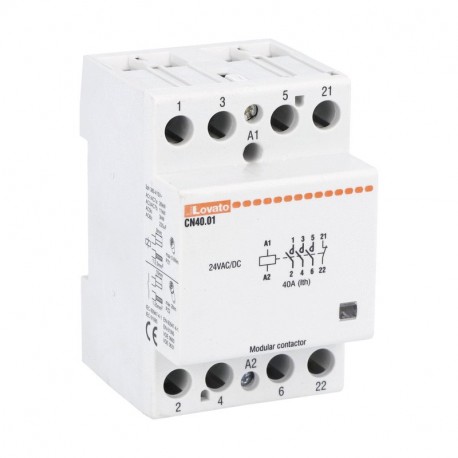 CN4001024 LOVATO CONTATTORE MODULARE, TRIPOLARE O QUADRIPOLARE, 40A AC1, 24VAC/DC (4NA)