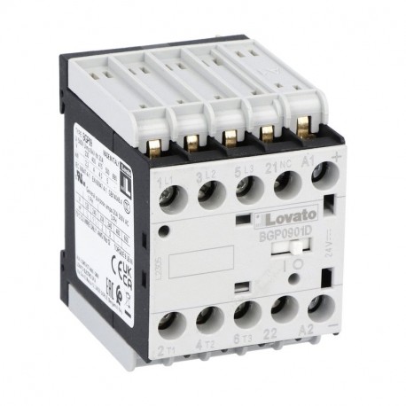 11BGP0901D220 BGP0901D220 LOVATO Minicontactor Tripolar 9A AC3 1 NC Bobina 220V DC Circuito Impreso