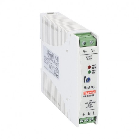 PSL101024 LOVATO DIN RAIL SWITCHING POWER SUPPLY, SINGLE PHASE. 24VDC, 0.42A / 10W