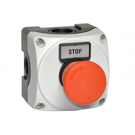 LPZP1B802 LOVATO Grau, 1 Bohr. LPZ P1 A8 mit Pilztaster LPC B6344 mit Etikett STOP