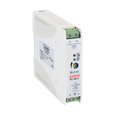 PSL100524 LOVATO ALIMENTATORE SWITCHING, ESECUZIONE PER FISSAGGIO SU GUIDA DIN, MONOFASE. 24VDC, 0,21A / 5W