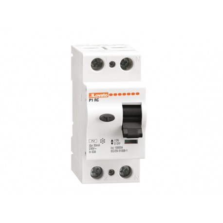 P1RC2P63A300 LOVATO RESIDUAL CURRENT OPERATED CIRCUIT BREAKER, 2 AND 4 MODULES, 2P TYPE A, 63A, 300mA
