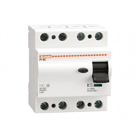 P1RC4P63A030 LOVATO RESIDUAL CURRENT OPERATED CIRCUIT BREAKER, 2 AND 4 MODULES, 4P TYPE A, 63A, 30mA