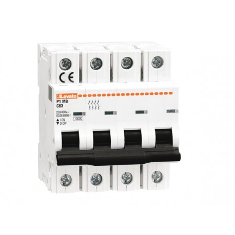 P1MB4PB10 LOVATO INTERRUTTORE MAGNETOTERMICO, 4P 10KA. 4 MODULI, CARATTERISTICA B, 10A