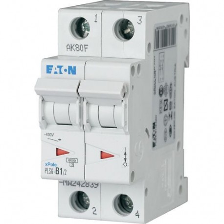 PLS6-C0,75/2-MW 242863 EATON ELECTRIC Miniature circuit breaker (MCB), 0,75A, 2p, type C characteristic
