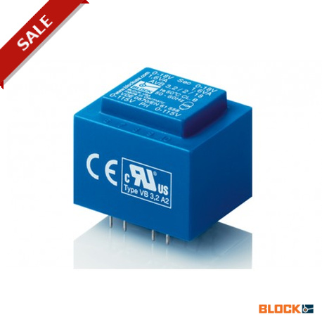 AVB 0,5/2/6 BLOCK Court-circuit transformateur PCB résistant aux courts-circuits, encapsulé, PRI 2 x 115 Vac..
