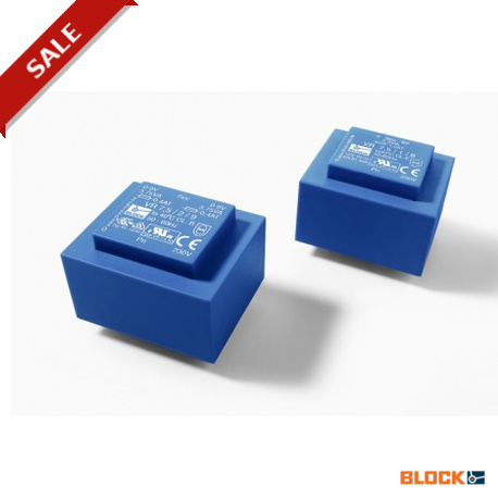 VR 4,5/2/9 BLOCK Printtransformator
vergossen, PRI 230 Vac, SEC 4,5 ‑ 30 VA, 6 ‑ 24 Vac, 2 x 6 ‑ 2 x 18 Vac